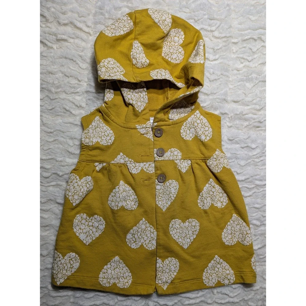 Carter's Toddler Mustard Hooded Vest | Heart Print |‎ 24M